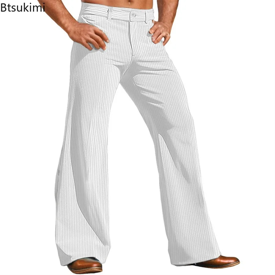 2025 Men's Dress Pants Solid Corduroy Flared Trousers Male Casual Pocket Plain Comfort Business Daily Holiday Modern Pants Men