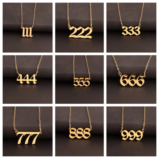 Stainless Steel Lucky Number 111 222 333 444 555 666 777 888 999 Angel Number Necklace Silver Number Pendant Gift for Her