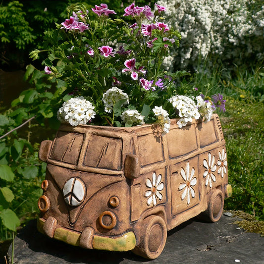 1pc Vintage Hippie Van Resin Planter Creative Flower Pot for Indoor & Outdoor Decor Versatile Room Accent Car Model Garden Decor