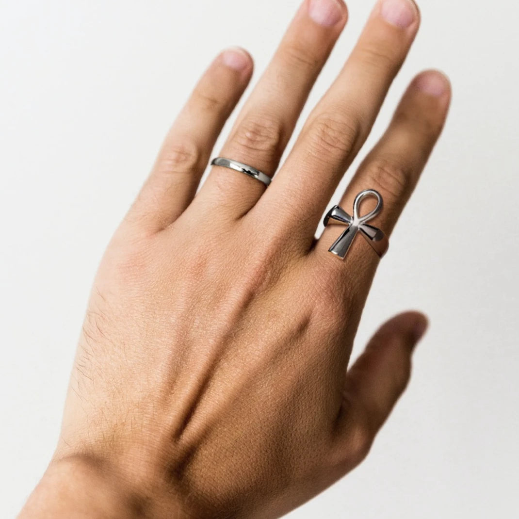 U7 Stainless Steel Ankh Cross Rings for Men Women Egyptian Hieroglyphs Symbol Key of Life Charm Size 7-14 Egypt Jewelry Gift