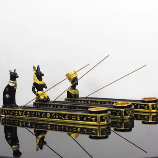 Ancient Egyptian Line incense socket,God Anubis,Cat Goddess Bastet,Queen Resin Statue Ornaments Home Decoration Candle Holder