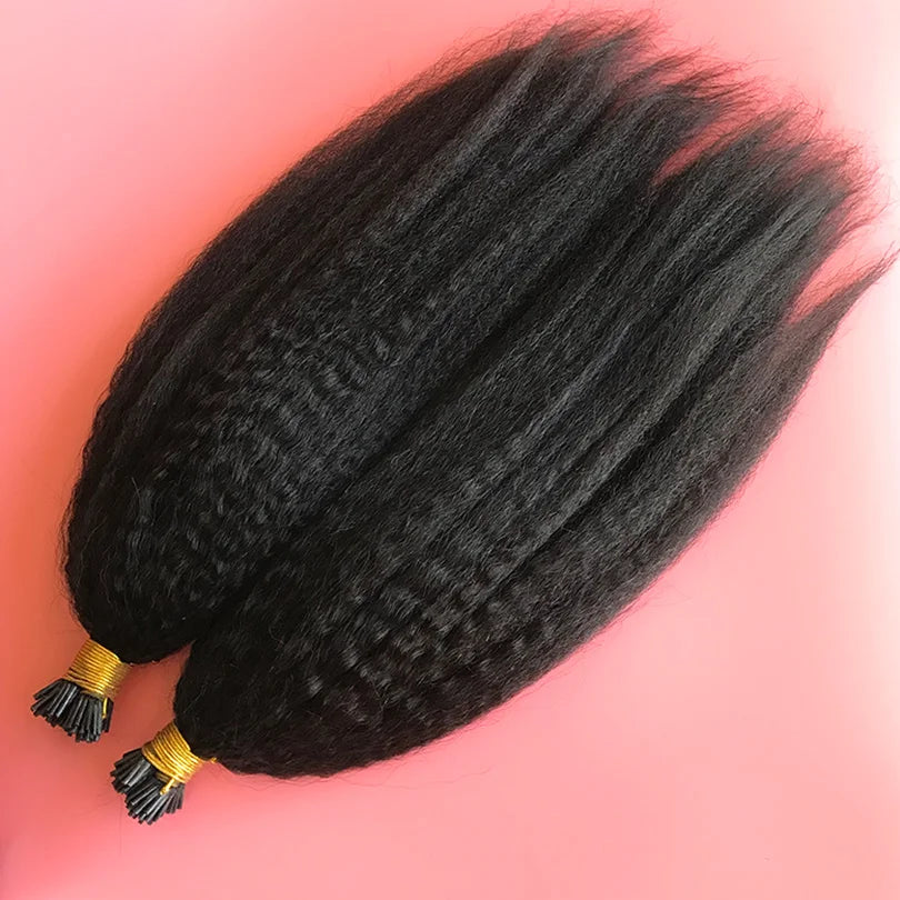 Kinky Straight I Nail Tip in Human Hair Extensions Peruvian I Tips Hair Extension Microlinks For Black Women