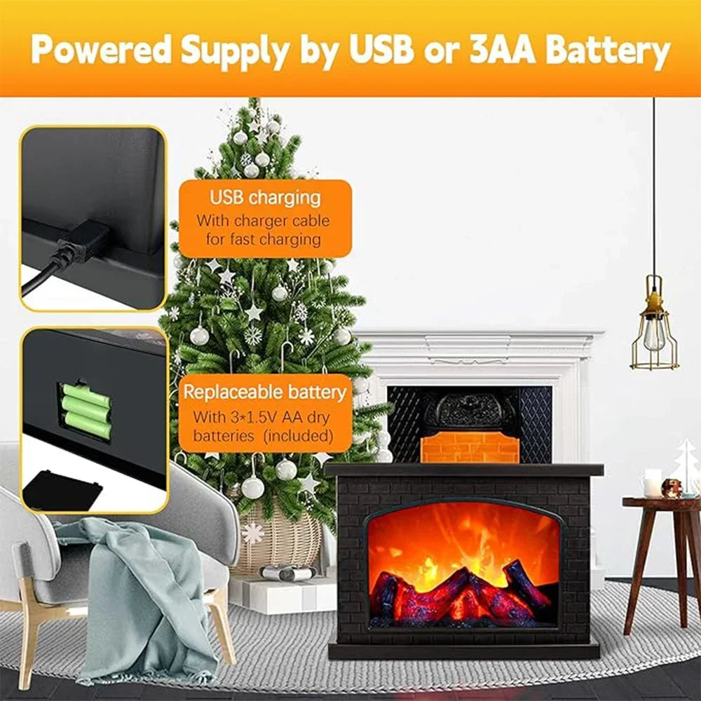 Portable Simulated Fireplace Lantern Decoration, Flame Effect, LED Fire Lamp, Indoor and Outdoor, Christmas Decorations