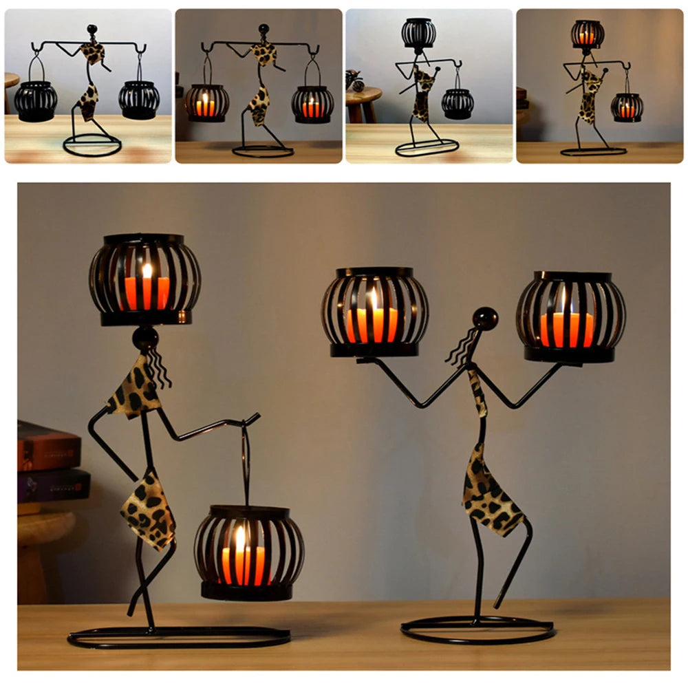 2024 Iron Candlestick Ornament Candle Holder Home Decor Double Lantern Metal Leaf Tea Light Candle Holder Wedding Party