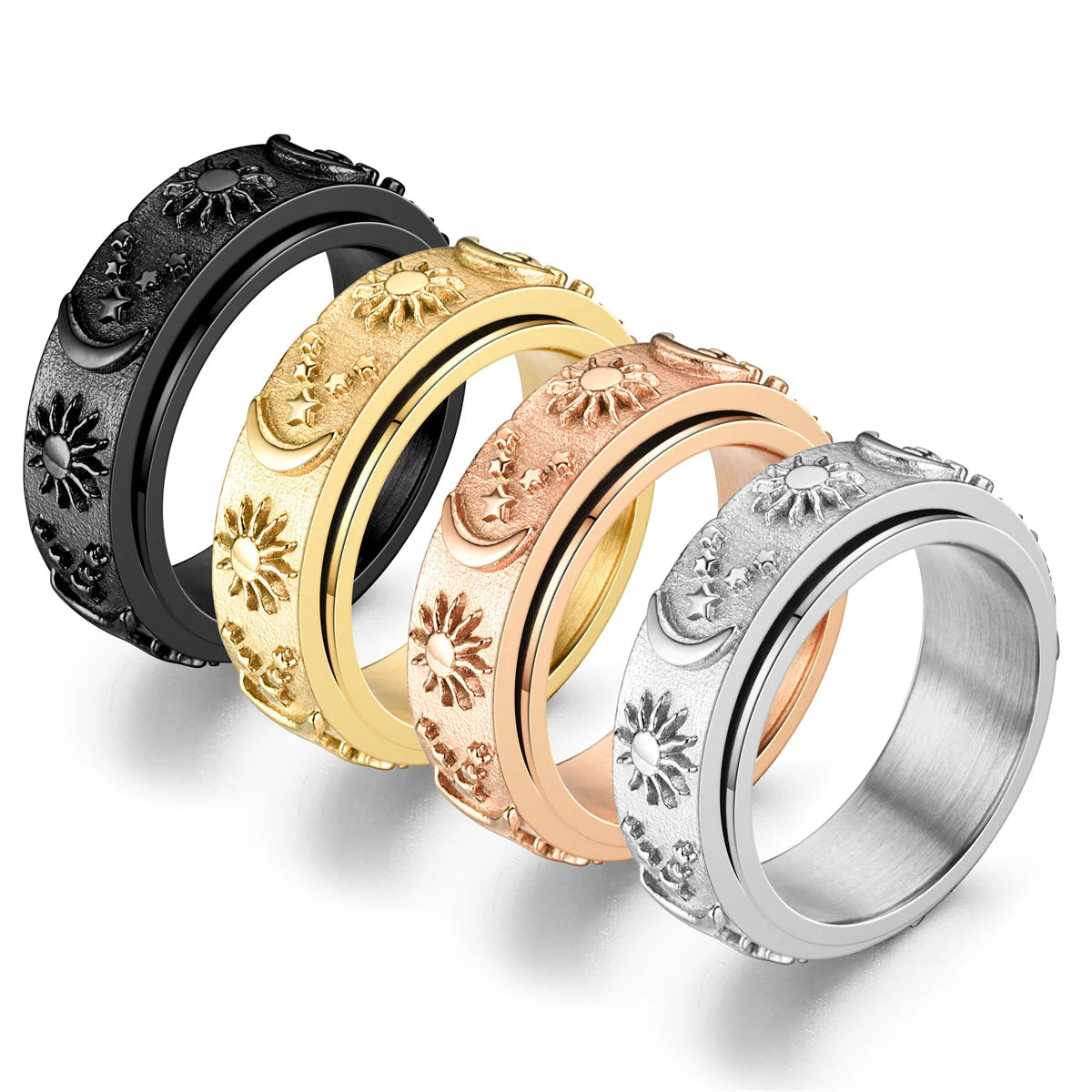 Spinning Anxiety Relaxing Rings For Men Stainless Steel Star And Moon Rotating Fidget Spinner Anti Stress Ring Bague Homme
