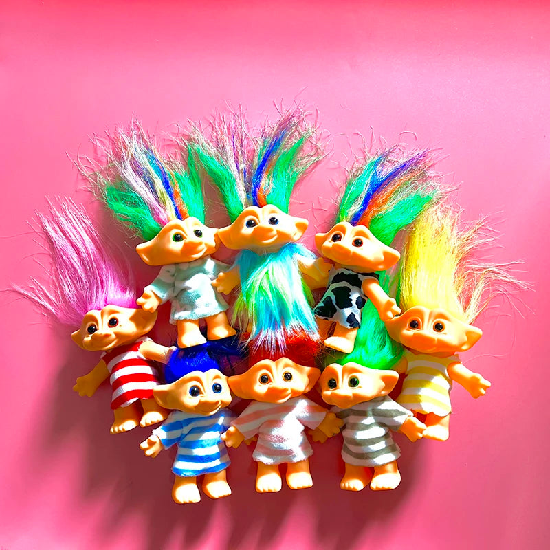 8styles Anime Action Figure Colorful Hair Kawaii Family Members Troll Magic Doll Toys For Children Nostalgic Adult