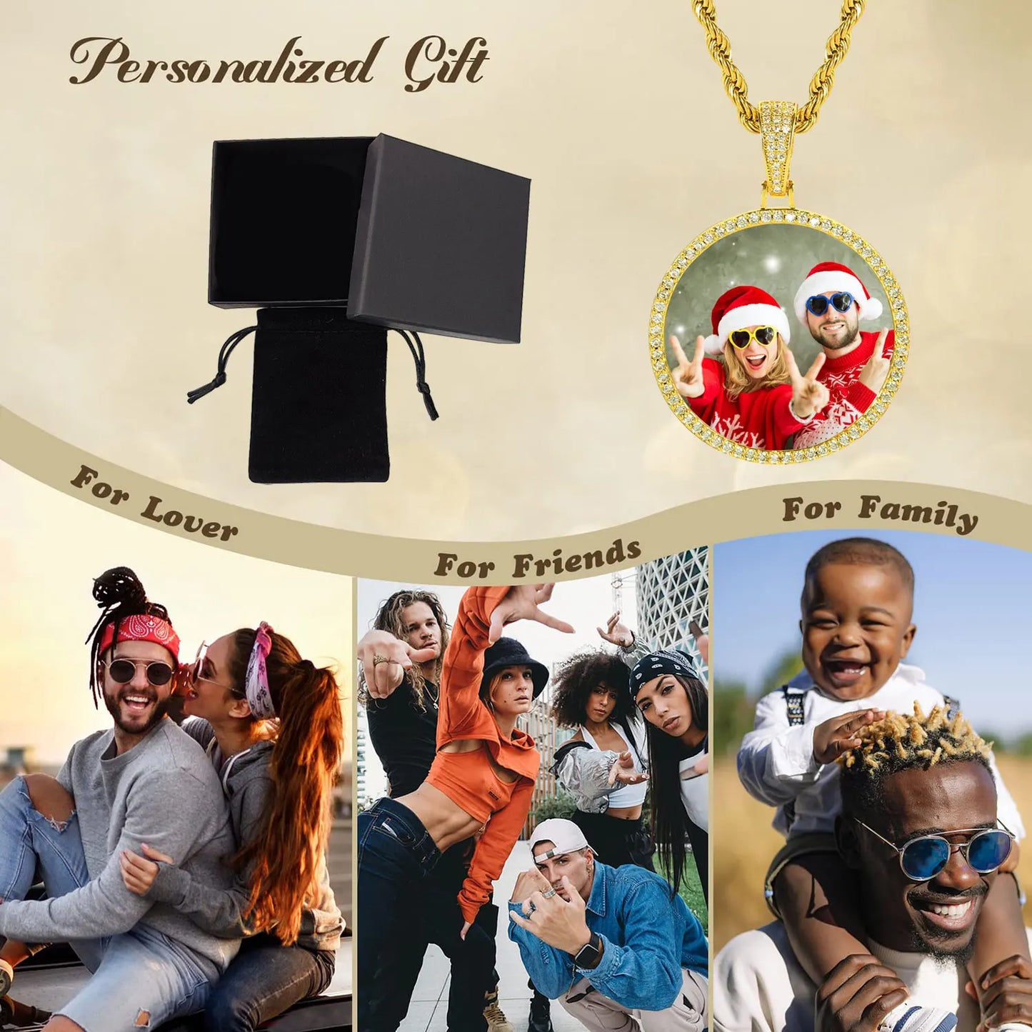 Custom Iced Out Square Memory Picture Pendants Necklace Hip Hop 18k Real Gold Plated Personalized Six Side Photo Pendant