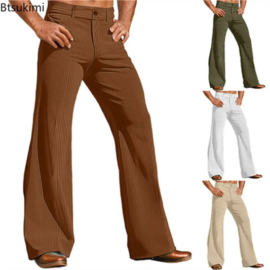 2025 Men's Dress Pants Solid Corduroy Flared Trousers Male Casual Pocket Plain Comfort Business Daily Holiday Modern Pants Men