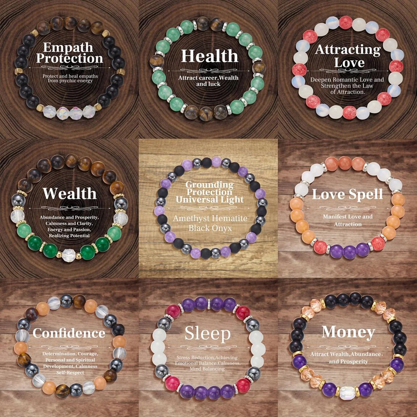 Natural Stone Bracelet Amethyst Quartz Tiger Eye Crystal Beads Bangles Women Men Health Wealth Lucky Reiki Healling Jewelry Gift