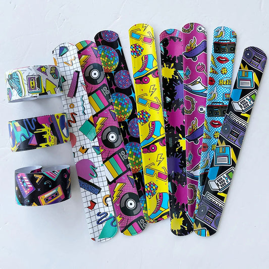 Music Party Favors Slap Bracelets Back to 80S 90S Birthday Decorations Supplies Retro Rock for Kids Adults Classroom Prizes