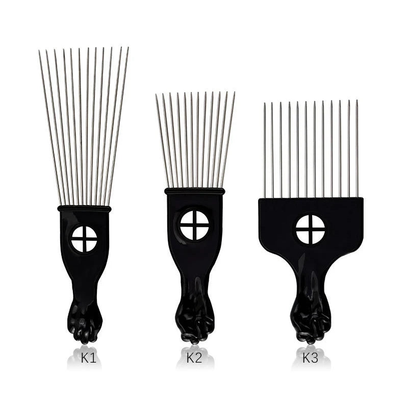 3pcs/2pcs Stainless Steel Afro Hair Pick Set,Hair Picks - Black Metal Afro Combs for Hair Styling, Fist Pick for Women and Men