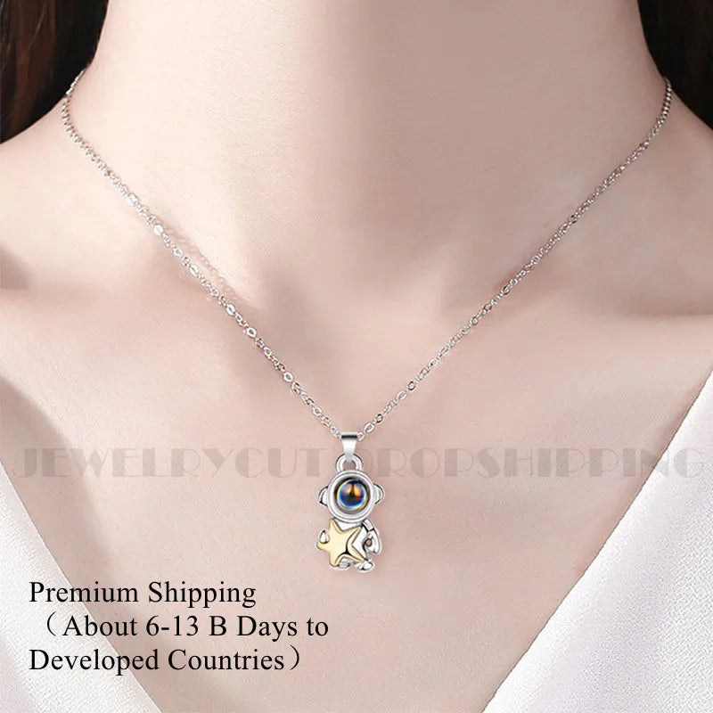 Custom Projection Necklace Cute Rocket Astronaut Pendant Custom Photos Valentine's Day Gifts Lovers Jewelry for Girlfriend
