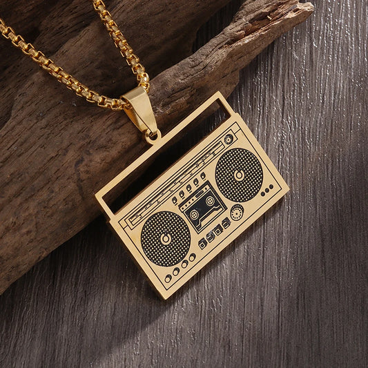 Classic Recorder Pendant Radio Player Stainless Steel Necklace Men Hip Hop Rock Punk Party Jewelry Gifts