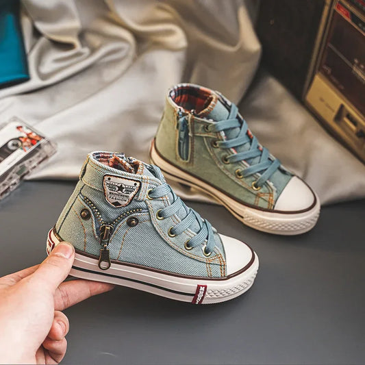Children's High-top Canvas Shoes Boys Baby Shoes Graffiti 2023 New Spring and Autumn Girls ShoesNon-slip Sneakers