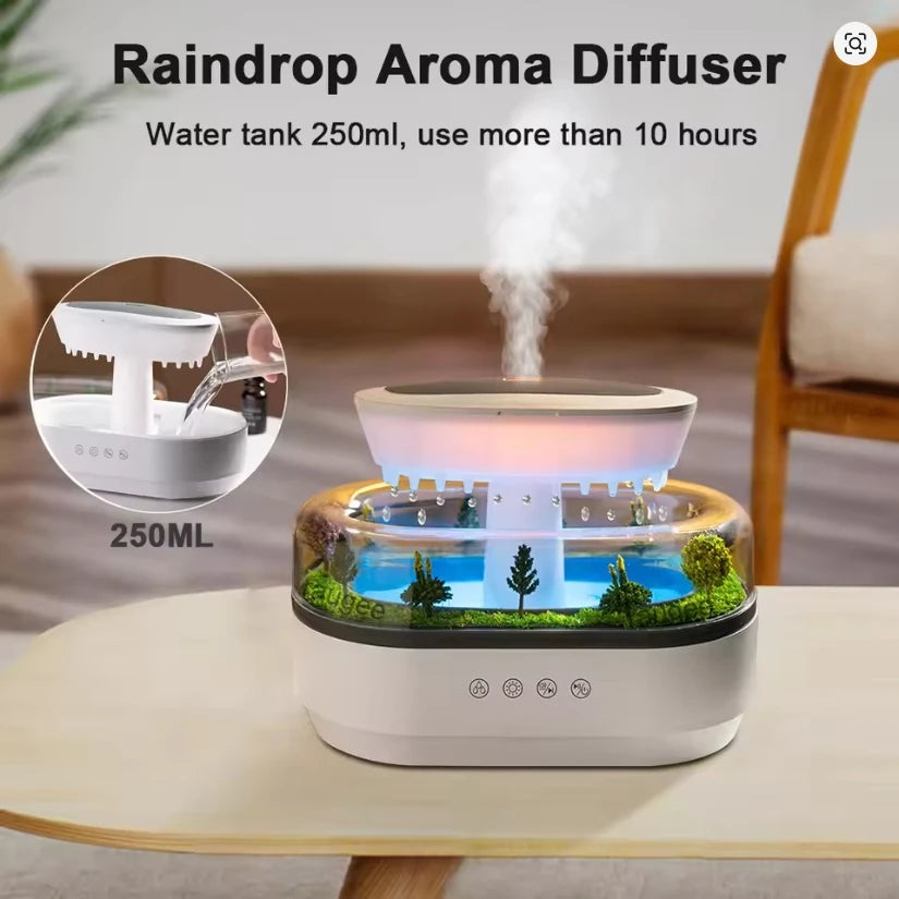Raindrop Terrarium RGB Color Changing Mood Night Light, Aromatherapy Diffuser with White Noise Cool Mist for Home Office