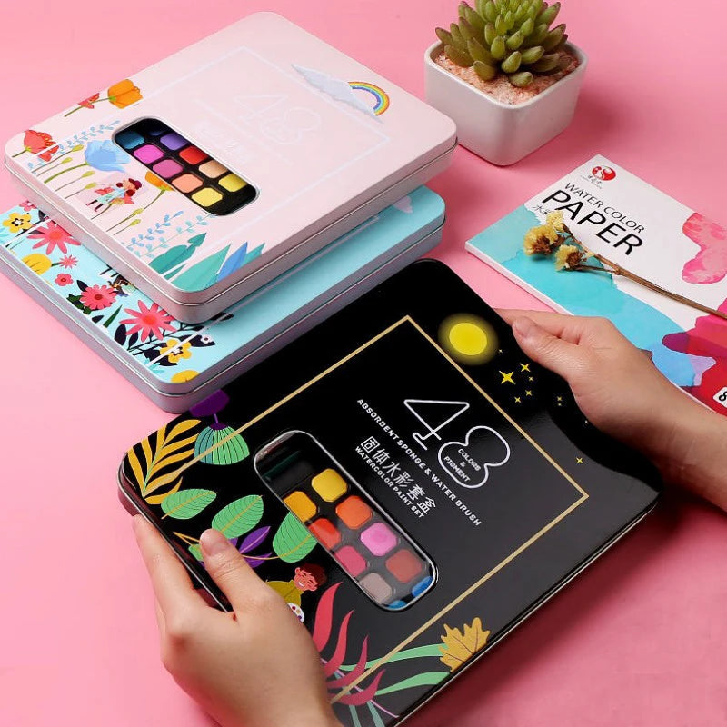 63 Pcs Watercolor Paint Set for Kids 48 Colors Pigment Painting Set With Brush&Watercolor Paper Art Supplies