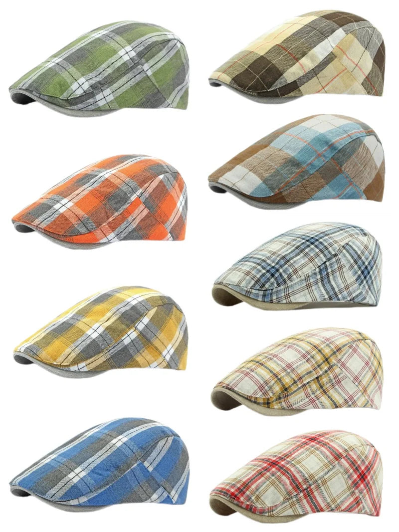 Spring Summer Dopamine Plaid Beret Duck Tongue Forward Hat British Style Visor Summer Hats for Women Men Sun Hats Dad's Hat Gift