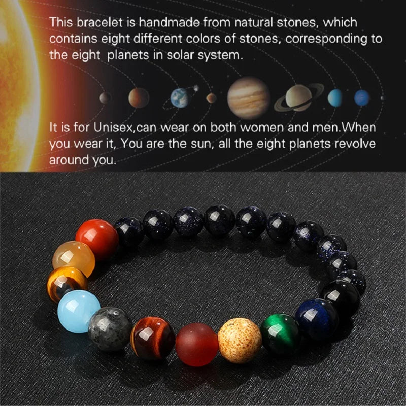 Galaxy Solar System Bracelet Men Universe Nine Planets Natural Stone Stars Earth Moon Bracelets for Women Fashion Couple Jewelry
