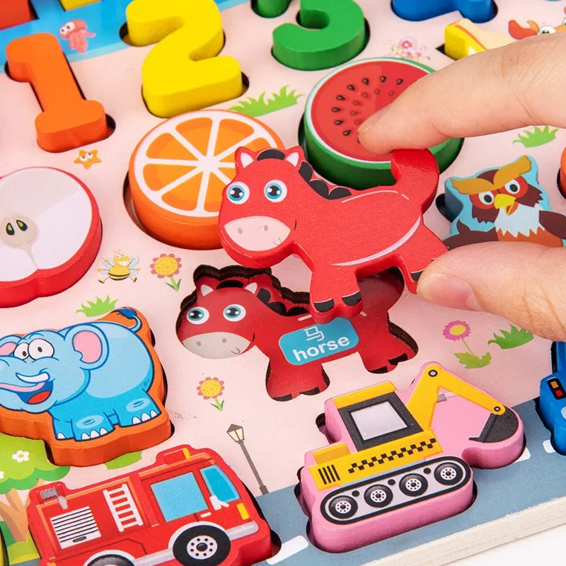 Early education multi-functional logarithmic Busy board children shape cognition match wooden puzzle Montessori educational toys