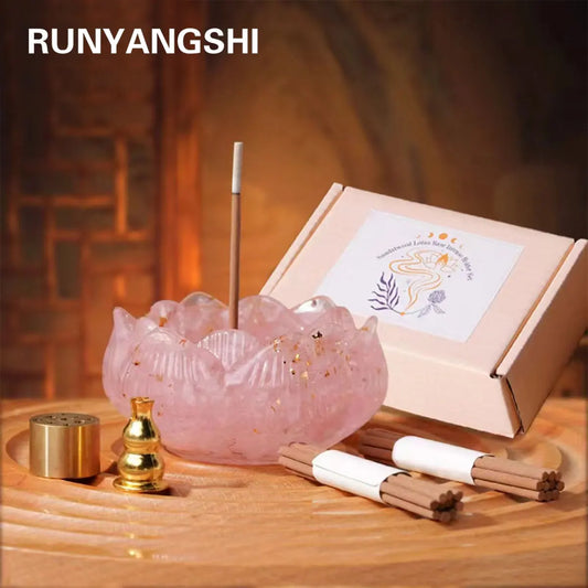 1set Natural Crystal Dropper Resin Reiki Stone Candle Base Aromatherapy Cornucopia Healing Meditation Decoration Gift Box Set