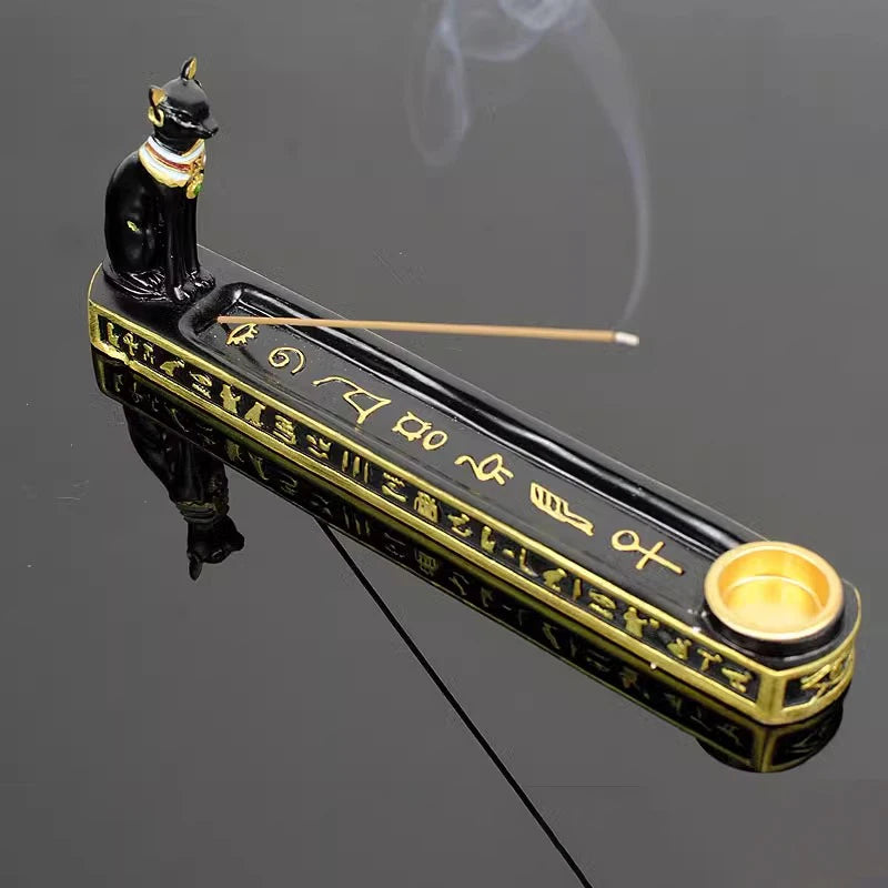 Ancient Egyptian Line incense socket,God Anubis,Cat Goddess Bastet,Queen Resin Statue Ornaments Home Decoration Candle Holder