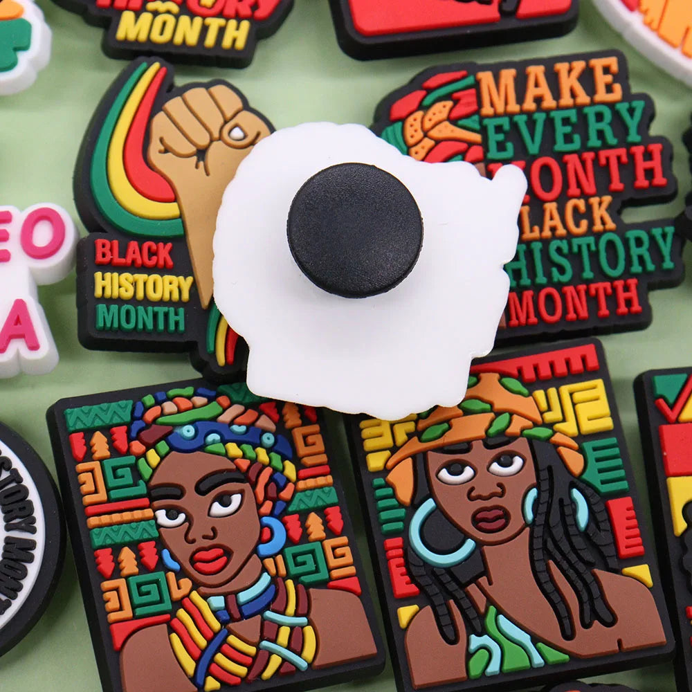 7-51Pcs BLM Girl Power Melanin Black History Month Queen Boy Bye Period PVC Shoe Charms For Clogs Pins Slipper Accessories 