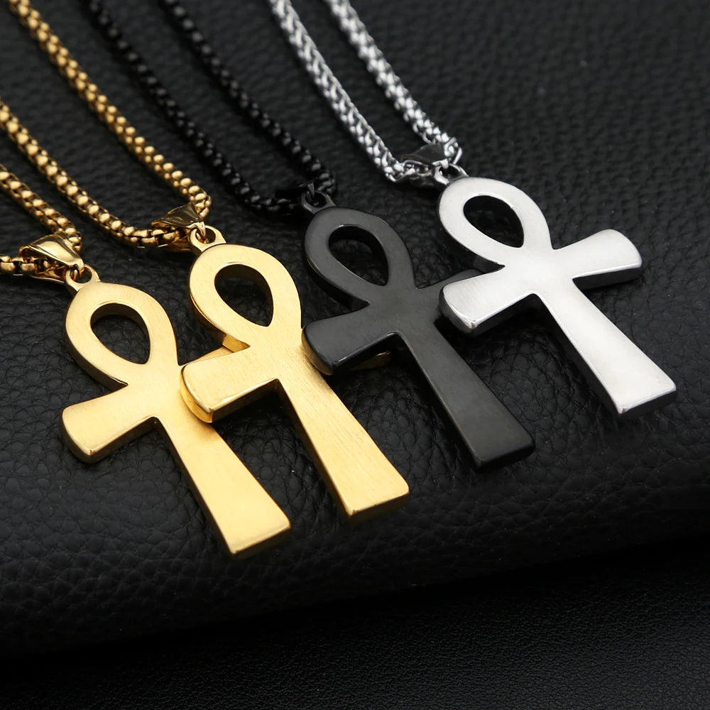 Vintage Fashion Ancient Egyptian Ankh Cross Pendant Necklace For Men Women Stainless Steel Amulet Jewelry Gifts Dropshipping