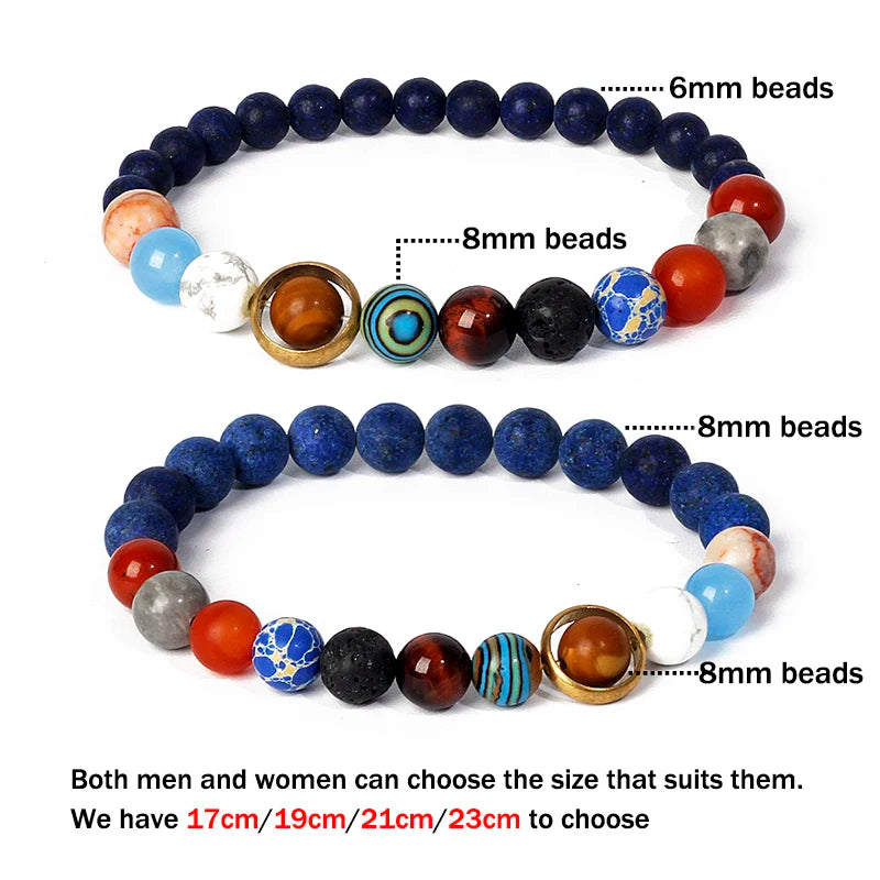 Galaxy Solar System Bracelet Men Universe Nine Planets Natural Stone Stars Earth Moon Bracelets for Women Fashion Couple Jewelry