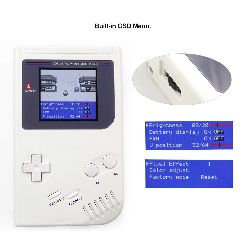 Pro V5 GBO IPS LCD Backlight Kits 36 Color Mod Replacment Screen For Game Boy GBO/DMG Housing Shell