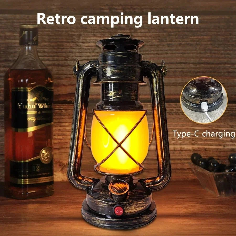 Rechargeable Retro LED Table Lamp 3 Lighting Mode Vintage Desktop Atmosphere Light Portable Lanterns Hanging Travel Camping Lamp