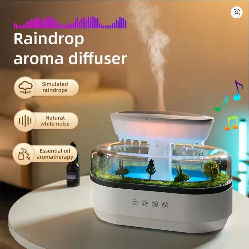 Raindrop Terrarium RGB Color Changing Mood Night Light, Aromatherapy Diffuser with White Noise Cool Mist for Home Office