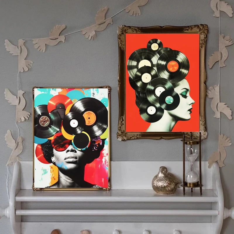 Retro Abstract Oil Painting Music Vinyl Record Disc DJ Recorder Poster Canvas Prints Art Home Room Wall Decoration Frameless