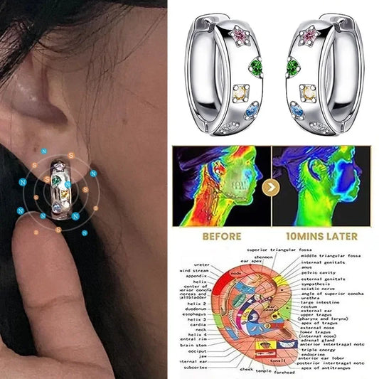 Colorful Crystal Lymphatic Drainage Earrings for Women Fashion Star Geometric Acupuncture Points Weight Loss Slimming Jewelry
