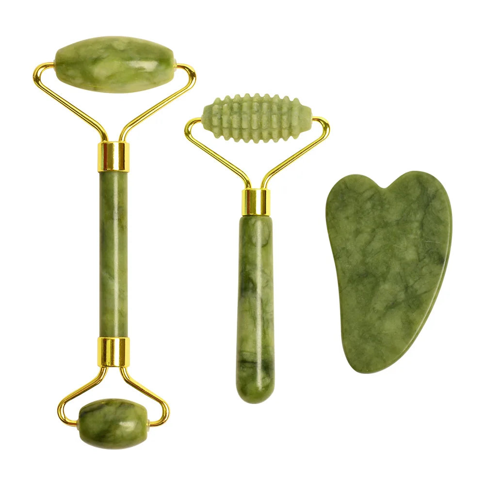 Natural Jade Roller Massager for Face Body Back Foot Massage Roller Facial Liftting Anti-wrinkle Double-end Gua Sha Jade Stone