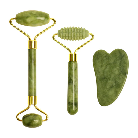 Natural Jade Roller Massager for Face Body Back Foot Massage Roller Facial Liftting Anti-wrinkle Double-end Gua Sha Jade Stone
