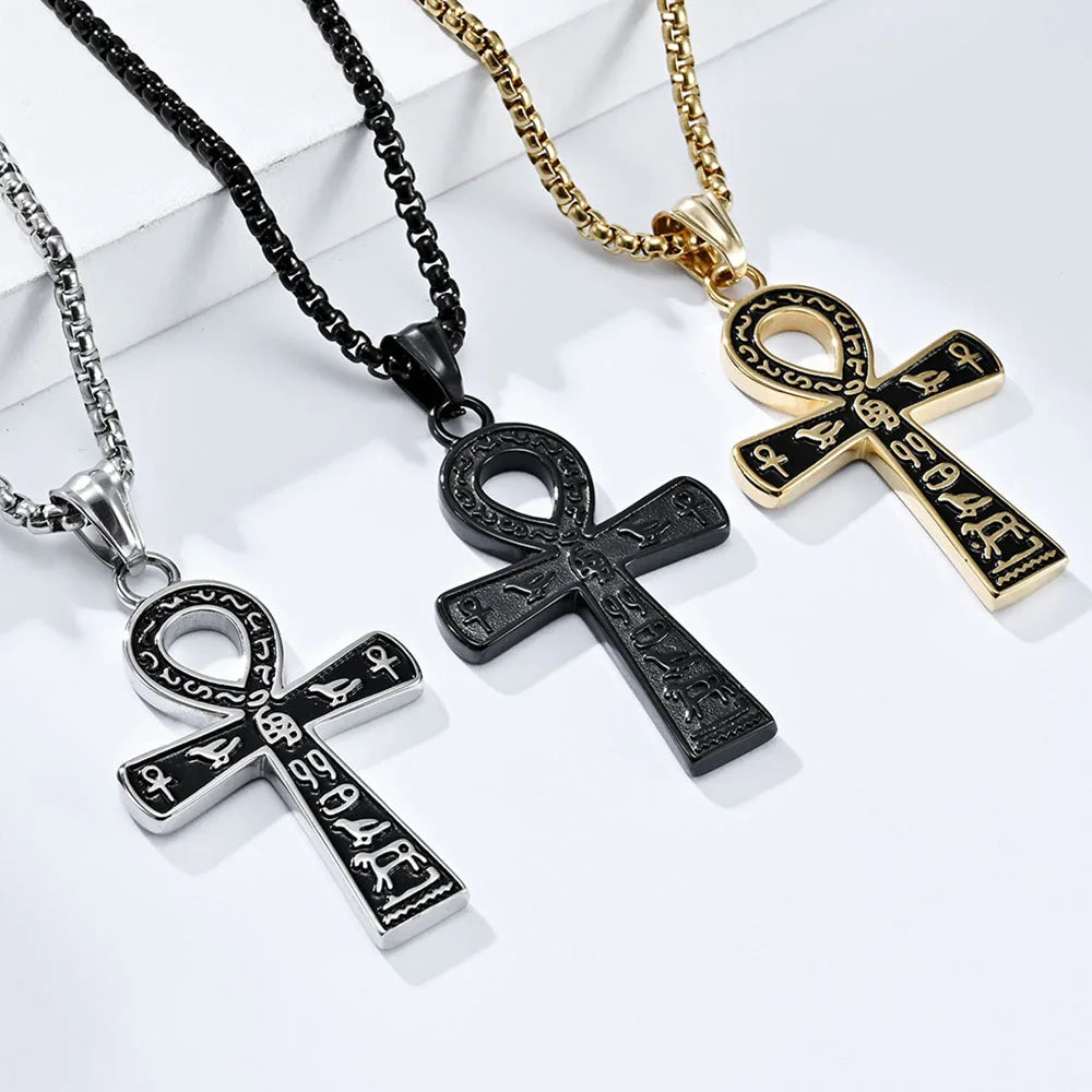 Ancient Egyptian Symbol Ankh Cross Titanium Steel Necklace Christmas Holiday Gift