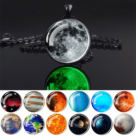 Solar System Planet Luminous Necklace Galaxy Nebula Chains Necklaces Glow In The Dark Moon Earth Sun Glass Pendant Jewelry Gift