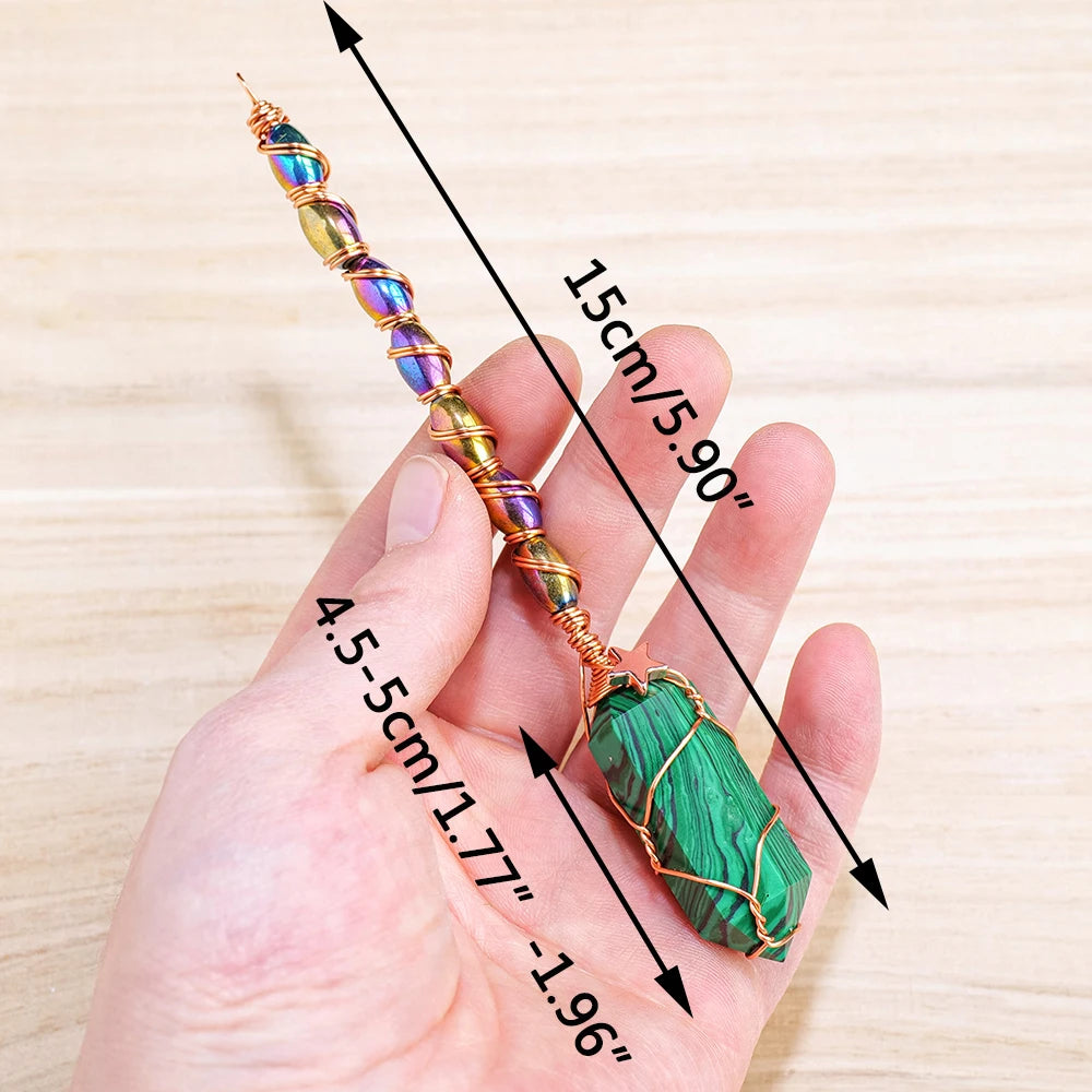 Natural Quartz Crystal Hexagonal Pillar Scepter Amethyst Magic Stick Double Points Energy Witch Magic Wand Reiki Ornament