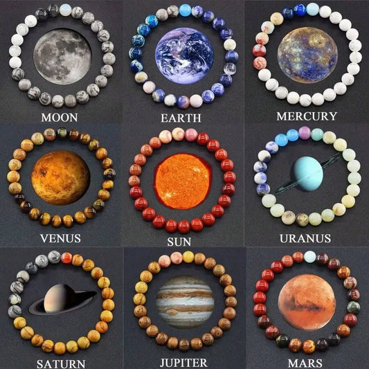 1Pc Exquisite Universe Planet Fashion Natural Stone Coloured Beaded Bracelets Men Women Daily Gift Casual