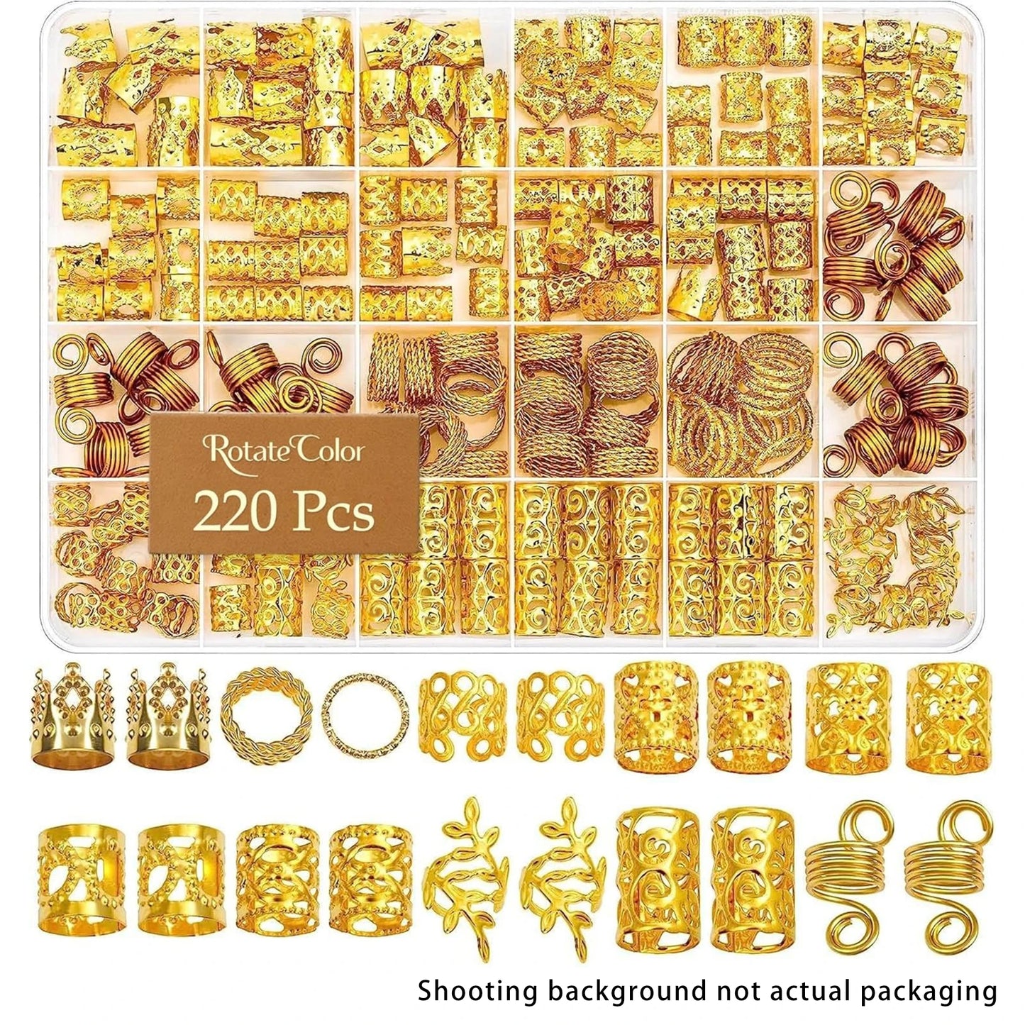 Adjustable Dreadlock Hair Rings - 220pcs Hair Cuffs Clips for Braids, Dirty Braids Bead Hairpins - Women's Hair Accessories Headwear