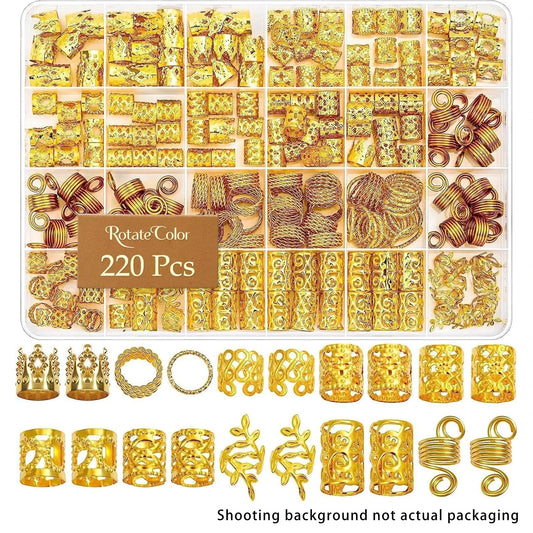Adjustable Dreadlock Hair Rings - 220pcs Hair Cuffs Clips for Braids, Dirty Braids Bead Hairpins - Women's Hair Accessories Headwear