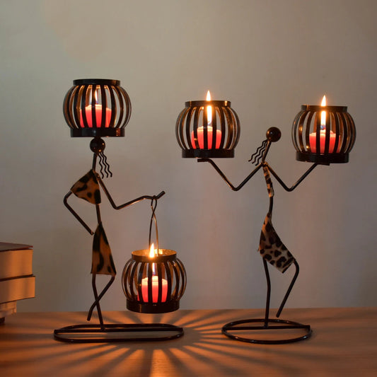 2024 Iron Candlestick Ornament Candle Holder Home Decor Double Lantern Metal Leaf Tea Light Candle Holder Wedding Party