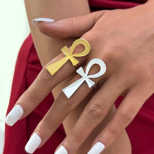 Fashionable African Egyptian Cross Talisman Stainless steel Ring Fashionable Personalized Gold Trendy Ring Party Jewelry Gift
