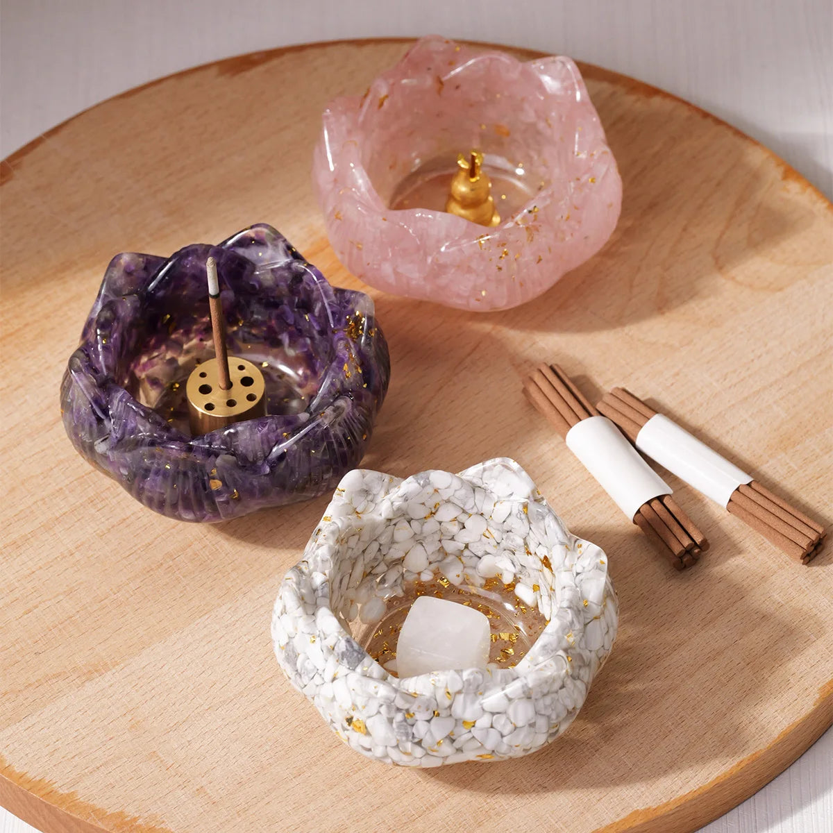 1set Natural Crystal Dropper Resin Reiki Stone Candle Base Aromatherapy  Cornucopia Healing Meditation Decoration Gift Box Set