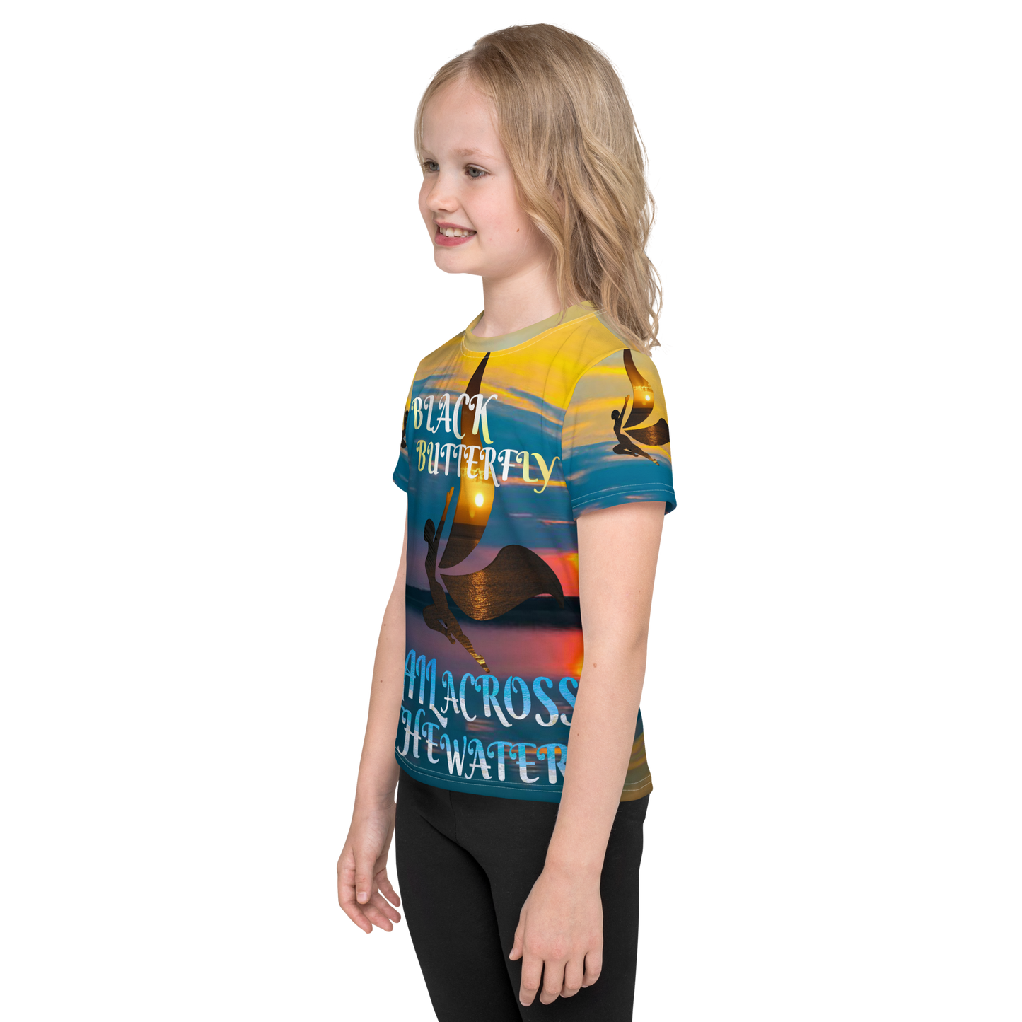 Rosemary Honey Ocean Sunset Black Butterfly Kids T-shirt