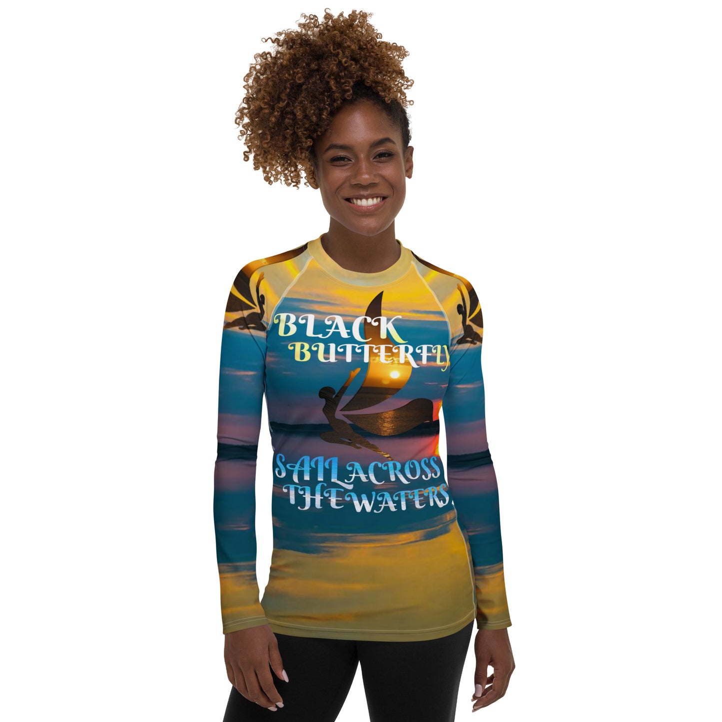 Women's Black Butterfly Honey Rash Guard