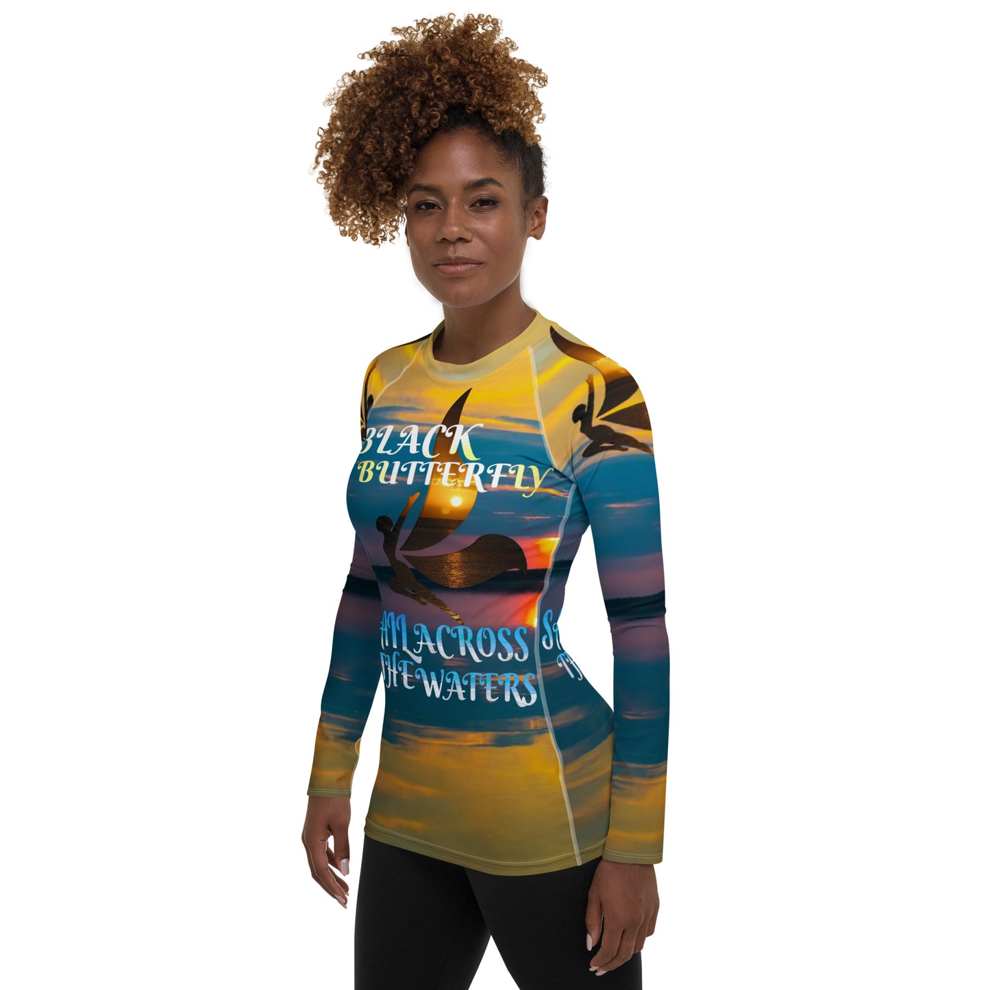 Women's Black Butterfly Honey Rash Guard