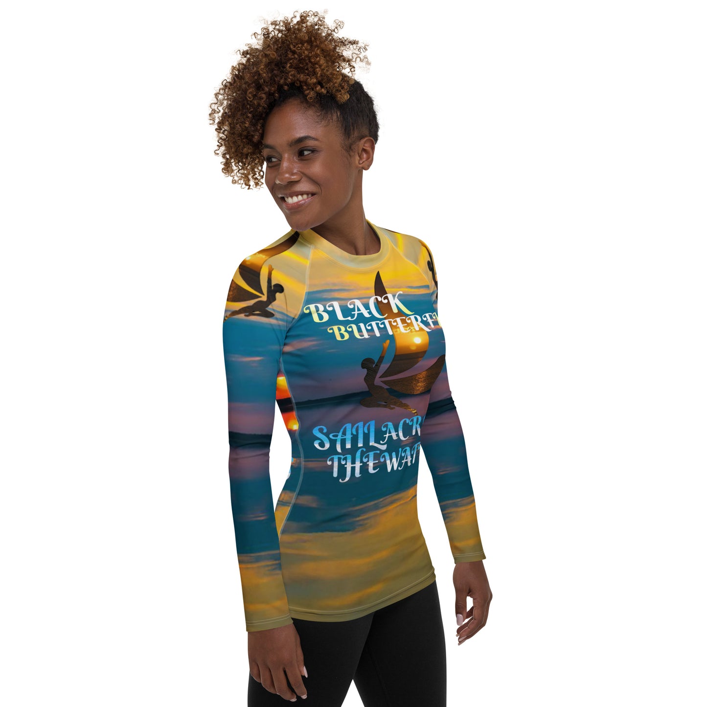 Women's Black Butterfly Honey Rash Guard